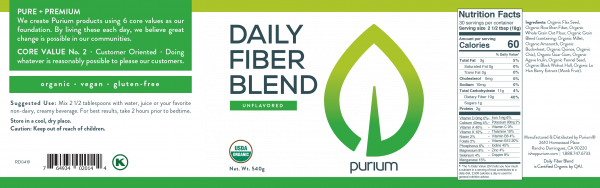 Purium Daily Fiber Blend label